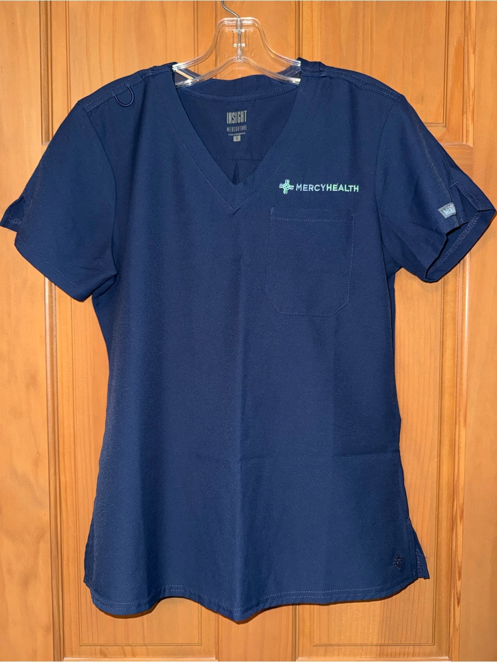 Med Couture Insight Navy Mercy Health V-Neck Scrub Top